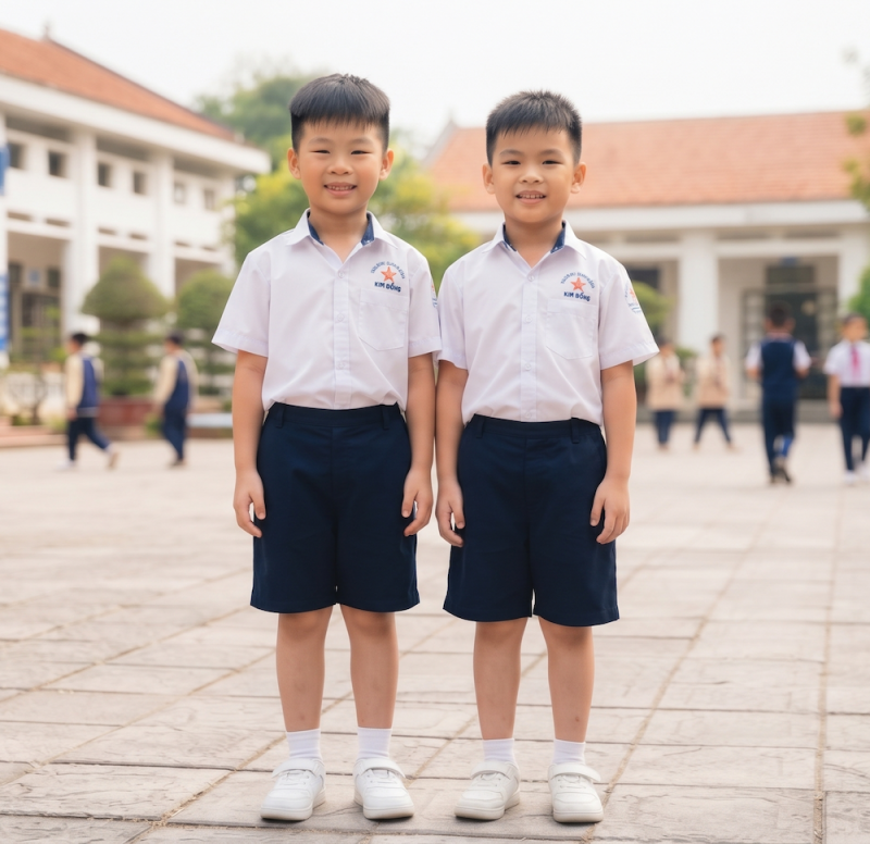 Đồng Phục Học Sinh Tiểu Học KN-TH07 – Áo Sơ Mi Tay Ngắn Phối Quần Short Cho Bé Trai