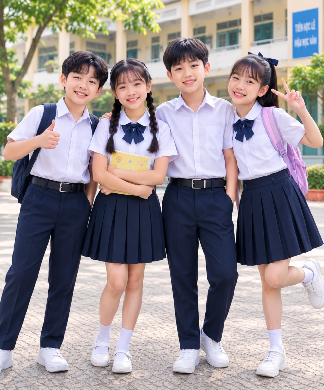 Đồng Phục Học Sinh Tiểu Học KN-TH02 – Áo Sơ Mi Quần Tây Thanh Lịch, Bền Đẹp