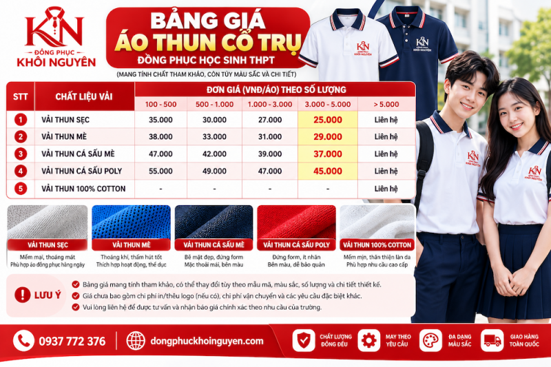 Đồng Phục THPT Giá Bao Nhiêu? Báo Giá Theo Chất Liệu Và Số Lượng